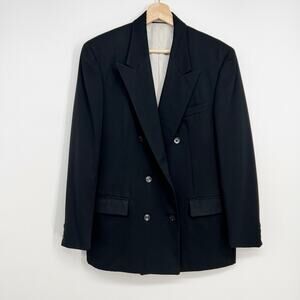 Hertling for Nordstrom Women Wool Blazer Black 14 Double Breasted Union Made USA